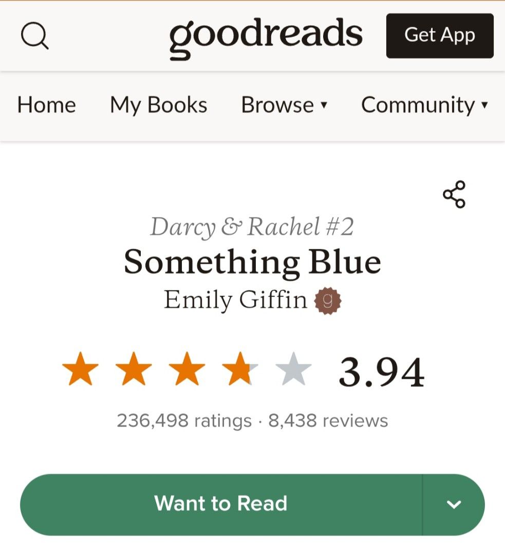 Something Blue — Emily Giffin (Category: Storybooks) located in Manila. Submitted by x_danilo (Listing ID 1468354274, Image 2). Description: PLEASE READ HERE: Title: Something Blue — Emily Giffin Pages: 374 Pages Price: ₱190 + SF READING PLATFORM RATING: • Goodreads — 3.94/5 ⭐ GENRE: • Romance / Fiction / Contemporary / Adult / Friendship / Issue/s: • Dirt on back cover SERVICE/S OFFERED IF YOU BUY THIS BOOK: • Free wrapping of plastic cover. • S