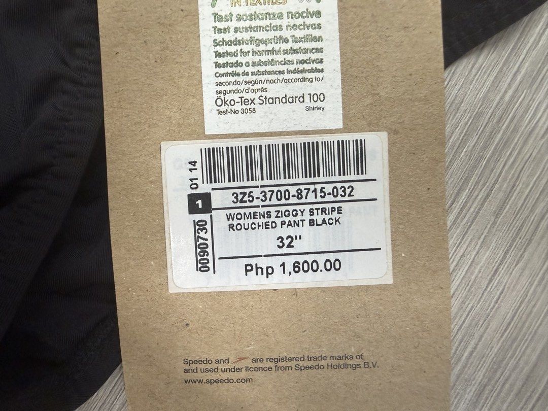 Speedo Womens Ziggy Stripe Rouched Pant Black (Category: Bikinis & Swimsuits) located in Pasig City. Submitted by jeymi88 (Listing ID 1468408951, Image 2). Description: - Brand: Speedo - Style: Women's bikini bottom with chic side ruching - Color/Pattern: Black with a vibrant colorful ziggy stripe waistband - Size: 32 - Condition: Brand new with original price tag attached in PHP - Ready for shipping or meetups!.