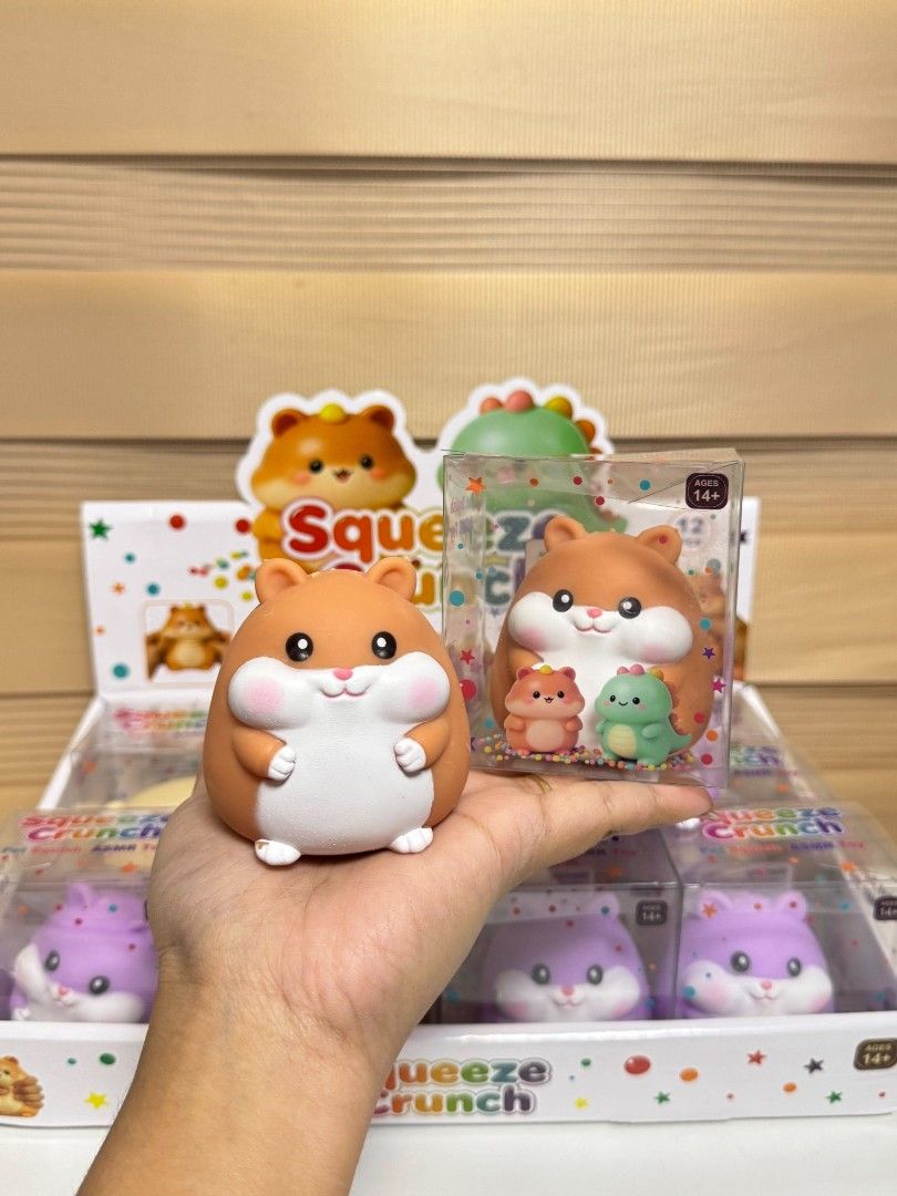 Squeeze Crunch Pet Squish ASMR Toy Hamster (Category: Designer & Blind Box Toys) located in Pasay City. Submitted by clotheslinemanila (Listing ID 1468455635, Image 1). Description: - Adorable hamster design Squeeze Crunch ASMR toy - Great sensory toy for stress relief and relaxation - Comes in an individual clear display box (1 figure per box) - Available in multiple colors: brown, yellow, and purple - Brand new and ready to ship!.
