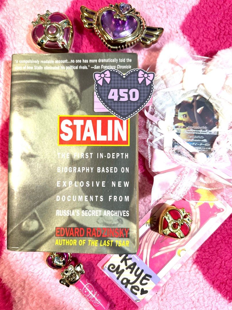 Stalin Biography by Edvard Radzinsky (Category: Storybooks) located in Adams. Submitted by precurekaei (Listing ID 1468363104, Image 1). Description: - Title: Stalin by Edvard Radzinsky (Paperback) - Content: First in-depth biography based on explosive new documents from Russian secret archives - Cover: Prominent red title block featuring Joseph Stalin's portrait - Condition: Normal shelf wear on the spine from reading and handling; pages are com