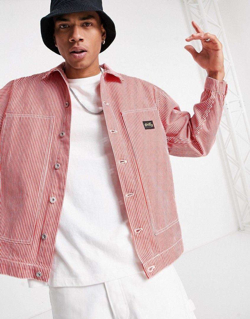 Stan Ray Red Hickory Stripe Workwear Jacket (Category: Coats, Jackets and Outerwear) located in Pasig City. Submitted by hustlexcurate (Listing ID 1468361061, Image 2). Description: Stan Ray Red Hickory Stripe Workwear Jacket Size MEDIUM Dimensions: 22X25.