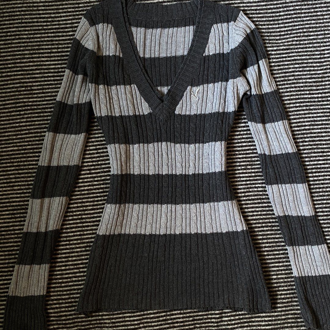 Vintage Y2k Striped Cable Knit Pullover Top Twilightcore Grunge (Category: Longsleeves) located in Manila. Submitted by isellgoodshi (Listing ID 1468320519, Image 2). Description: cut tag but is 100% cotton embroidered design fits xxs!! and can stretch to med hard to let go lol id keep this.