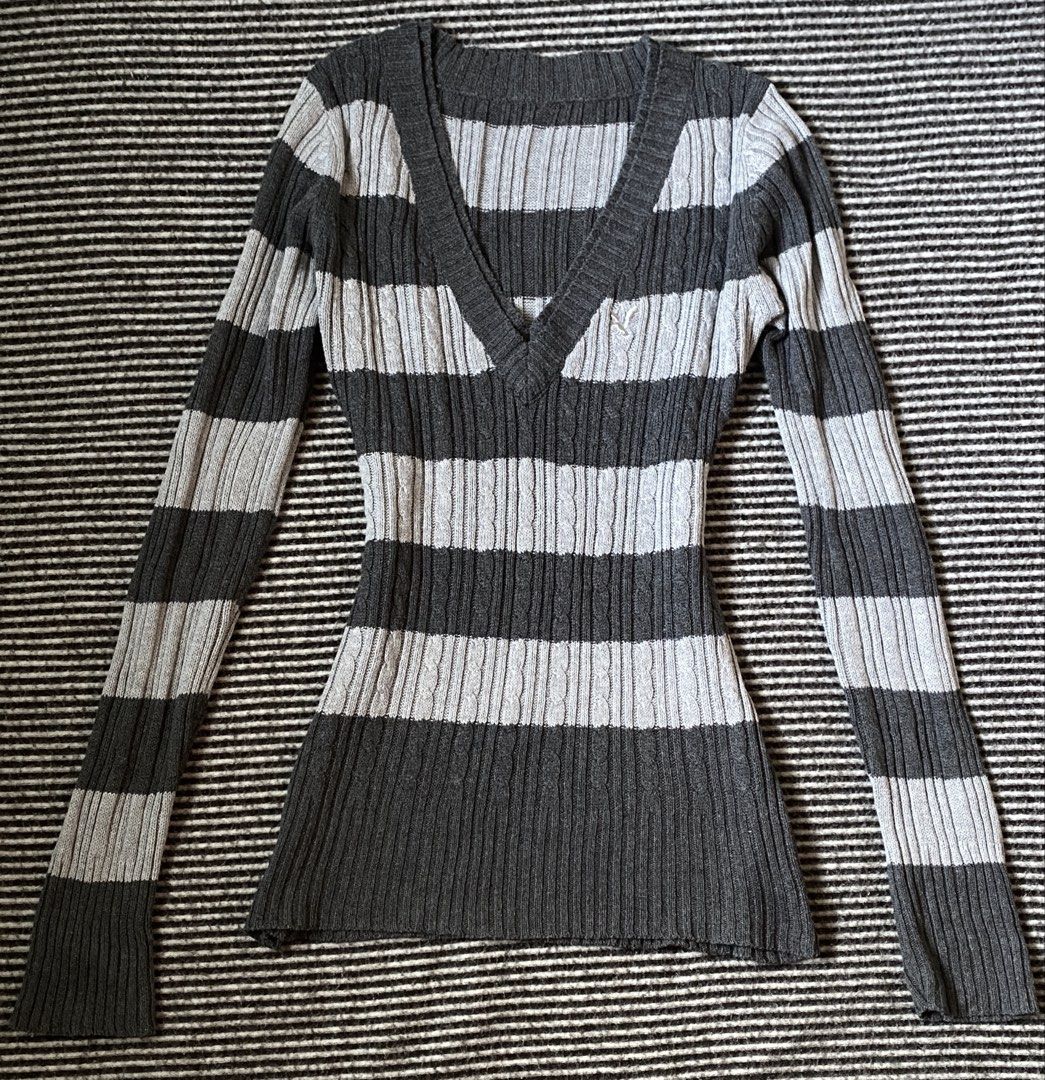 Vintage Y2k Striped Cable Knit Pullover Top Twilightcore Grunge (Category: Longsleeves) located in Manila. Submitted by isellgoodshi (Listing ID 1468320519, Image 1). Description: cut tag but is 100% cotton embroidered design fits xxs!! and can stretch to med hard to let go lol id keep this.