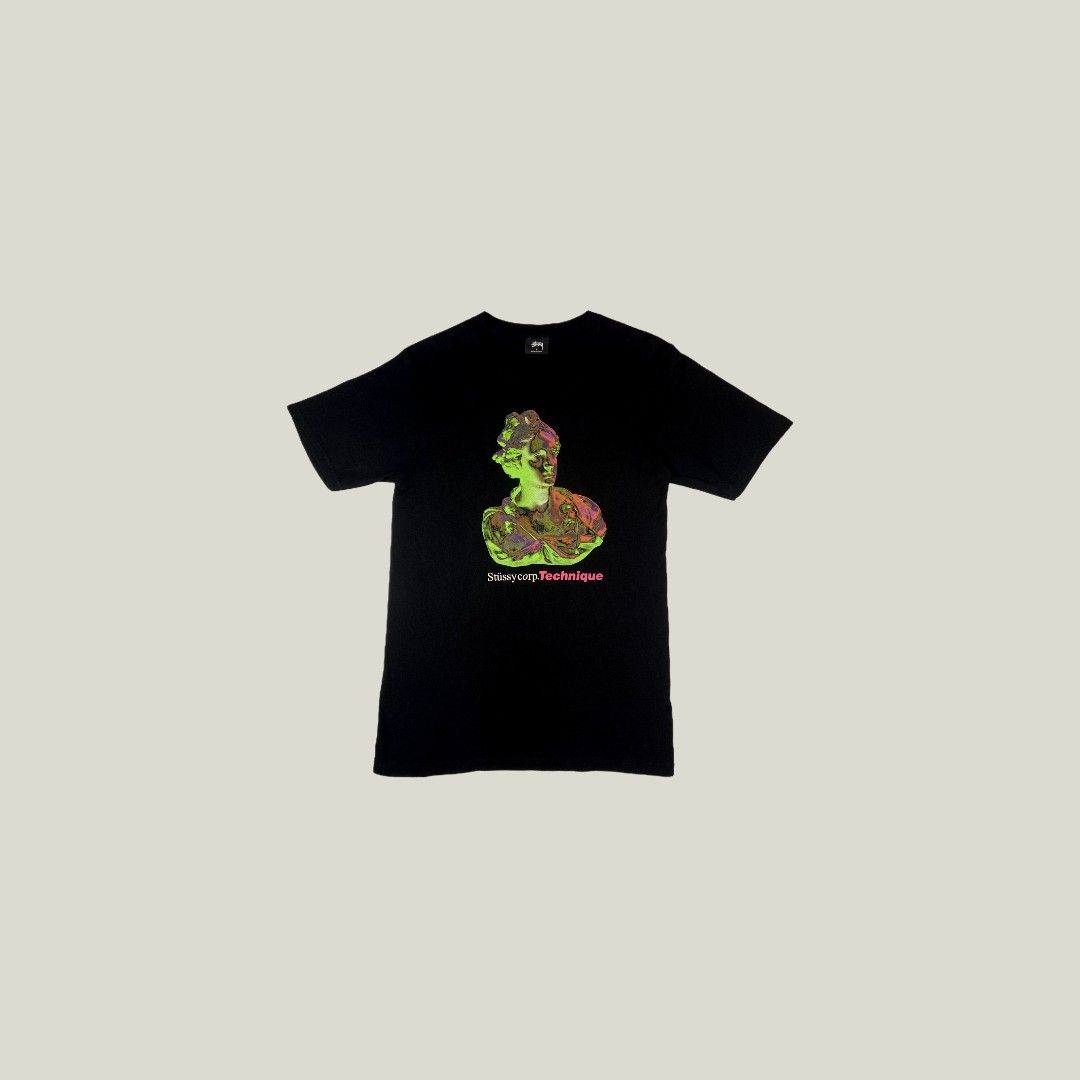 Stüssy Technique Tee (Category: Activewear) located in Antipolo. Submitted by lootersclubph (Listing ID 1468447835, Image 1). Description: Stüssy Technique Tee Small 28 Length / 18 Width Issue / s : Unnoticeable hairline ( Visible only when stretched / See last pic ) Washed and Steamed 100% Authentic ₱ 999 negotiable.