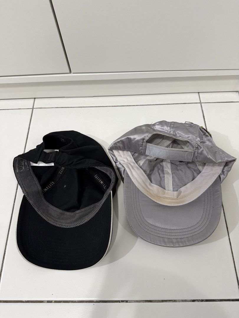 TAKE ALL - Cap (Category: Caps & Hats) located in Pasig City. Submitted by dstarcloset (Listing ID 1468317024, Image 2). Description: TAKE ALL ‼️ - Bundle of 2 caps sold as a set - Cap 1: Plain black Adidas cap with adjustable back strap - Cap 2: Silver cap with beaded butterfly design in velcro adjustable back strap - Condition: Pre-owned - Flaws: Due to long storage in closet Black cap - Adidas logo is already damage Silver cap - with visible y