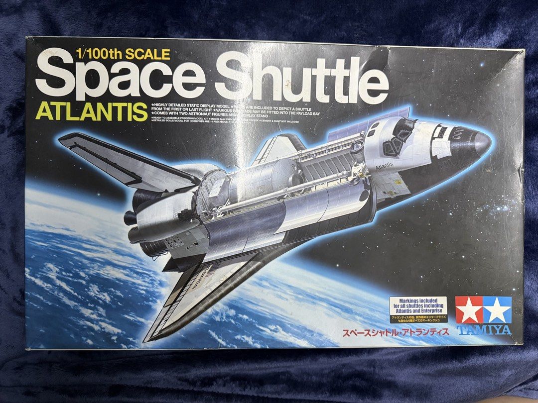 Tamiya 1/100 Scale Space Shuttle Atlantis Model Kit (Category: Gundam & Model Kits) located in Manila. Submitted by aybi.7.3.1 (Listing ID 1468316097, Image 1). Description: - Brand: Tamiya - Scale: 1/100 - Model: Space Shuttle Atlantis - Highly detailed static display model - Includes 2 astronaut figures and a display stand - Decals included for all shuttles (Atlantis, Enterprise, etc.) - Ideal for scale model hobbyists and space enthusiasts.