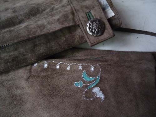 TAUPE BROWN SUEDE PANTS 28 (Category: Other Bottoms) located in Marikina City. Submitted by minimalistmanila (Listing ID 1467876974, Image 3). Description: Imported taupe brown real suede leather pants from USA. Straight leg. Waist is 28. With beautiful stitching. Never used. Order now! .