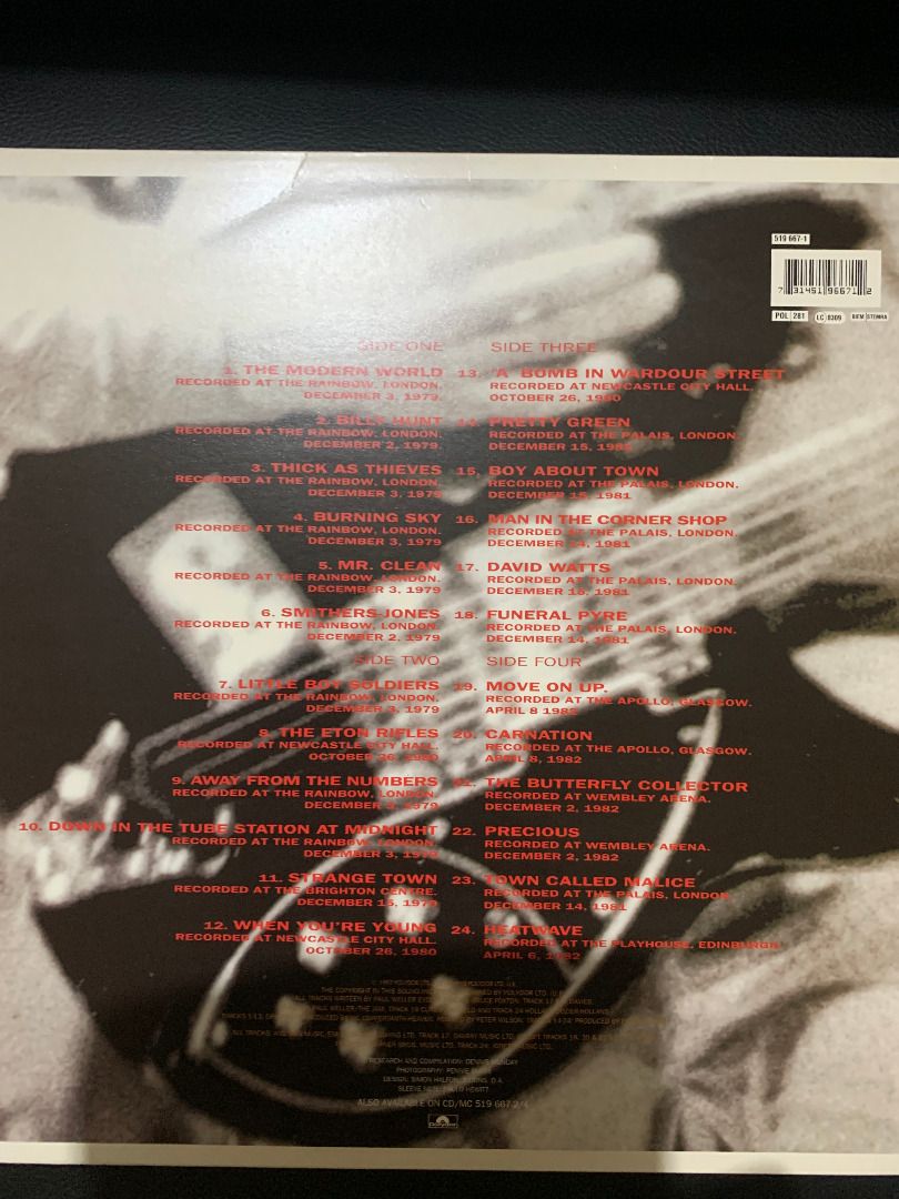 The Jam - Live Jam (Category: Vinyls) located in Paranaque City. Submitted by bulldogdad (Listing ID 1468334411, Image 2). Description: - Limited edition 2LP set - Recorded Live in various venues across England between 1979-82. - Cover. Sleeves, and Vinyl are in near-mint condition. - Played only once - Polydor, 1992 pressing.