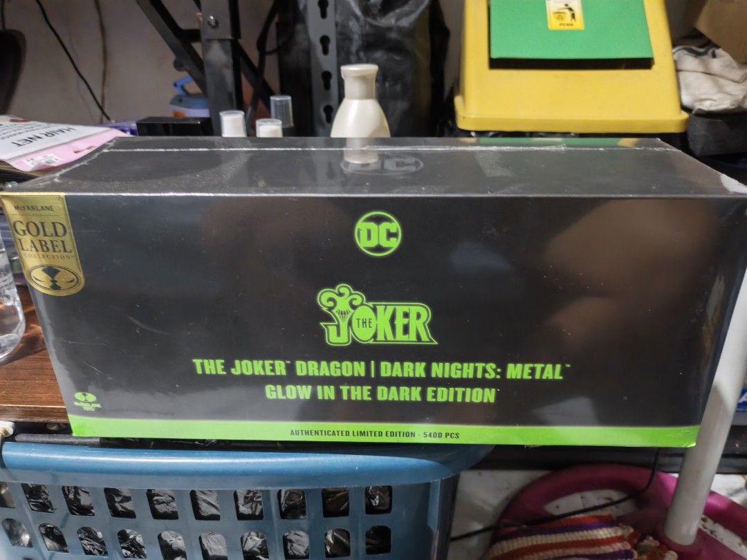 The Joker Dragon (Category: Action & Battle Toys) located in Antipolo. Submitted by makasalanan (Listing ID 1468296570, Image 3). Description: Key Details Manufacturer: McFarlane Toys Line: DC Multiverse (Gold Label Collection) Scale: 7-inch scale vehicle/creature Edition: Authenticated Limited Edition of 5,400 pieces (Glow-in-the-Dark paint) Features: Includes a bendable tail, a movable jaw, and a clear display base.