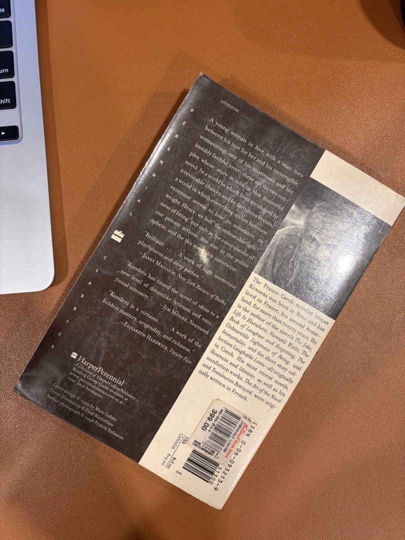 The Unbearable Lightness of Being by Milan Kundera (Category: Storybooks) located in Cebu City. Submitted by gwyiener (Listing ID 1468462369, Image 2). Description: Paperback copy Tanning and foxing Yellowed pages but still readable.