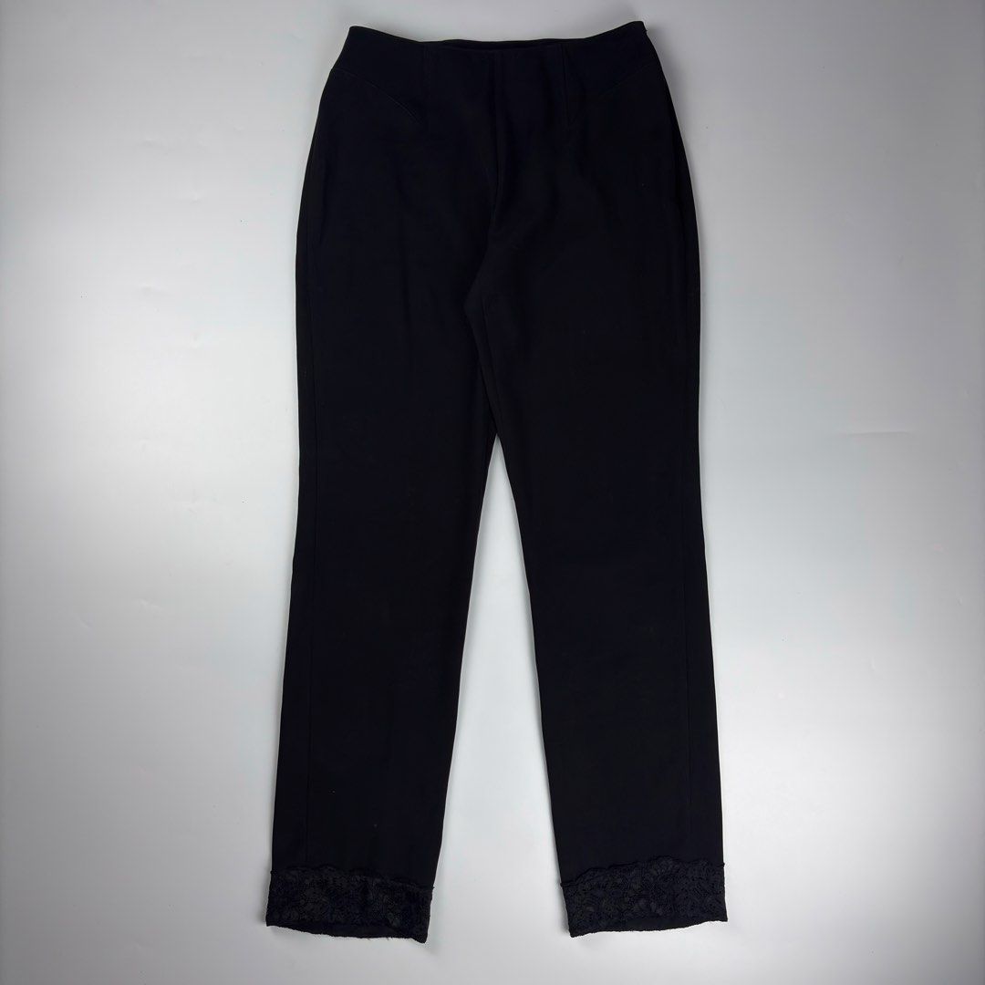 Thierry Mugler - Lace Hem Trouser Pants (Category: Luxury Apparel) located in Bacolod City. Submitted by cast.archives (Listing ID 1468293976, Image 1). Description: Thierry Mugler - Lace Hem Trouser Pants Waist:26-27" Length: 39" Inseam: 29" Leg opening: 6.5" Condition: Excellent Flaw: Normal sign of wear.
