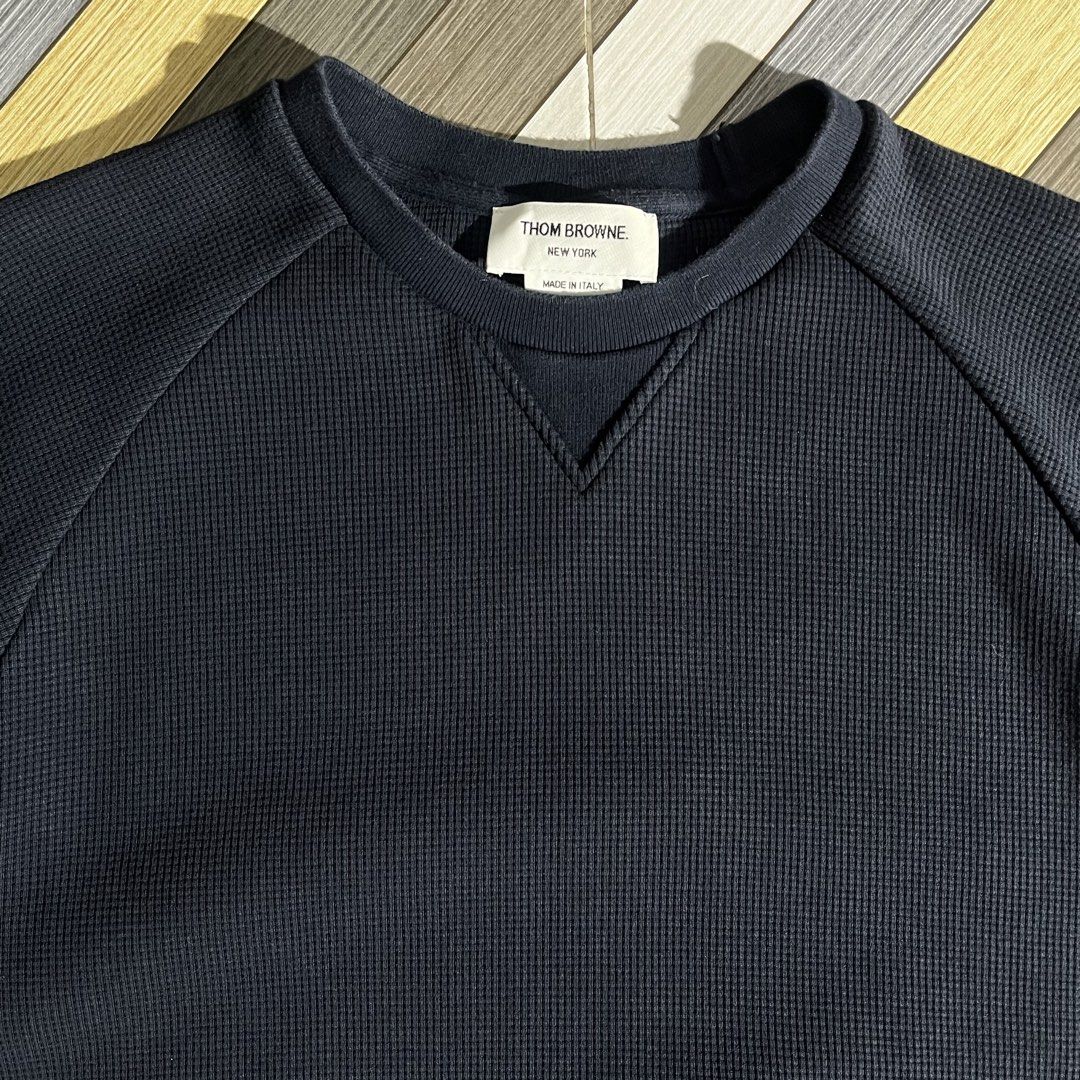 Thom Browne Waffle 4 Bar T-Shirt (Category: Luxury Apparel) located in Daraga. Submitted by th3cliquejunks (Listing ID 1468463604, Image 2). Description: Thom Browne Waffle 4 Bar T-Shirt Tagged As: 5” Size Large Condition: 9.5/10 No major flaw Made in: Italy Measurement: Pit to pit: 22” Length: 24.5” - 3,580 Dm!.