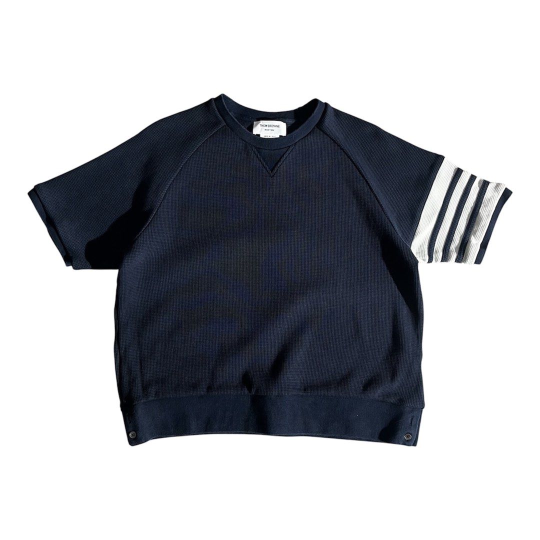 Thom Browne Waffle 4 Bar T-Shirt (Category: Luxury Apparel) located in Daraga. Submitted by th3cliquejunks (Listing ID 1468463604, Image 1). Description: Thom Browne Waffle 4 Bar T-Shirt Tagged As: 5” Size Large Condition: 9.5/10 No major flaw Made in: Italy Measurement: Pit to pit: 22” Length: 24.5” - 3,580 Dm!.