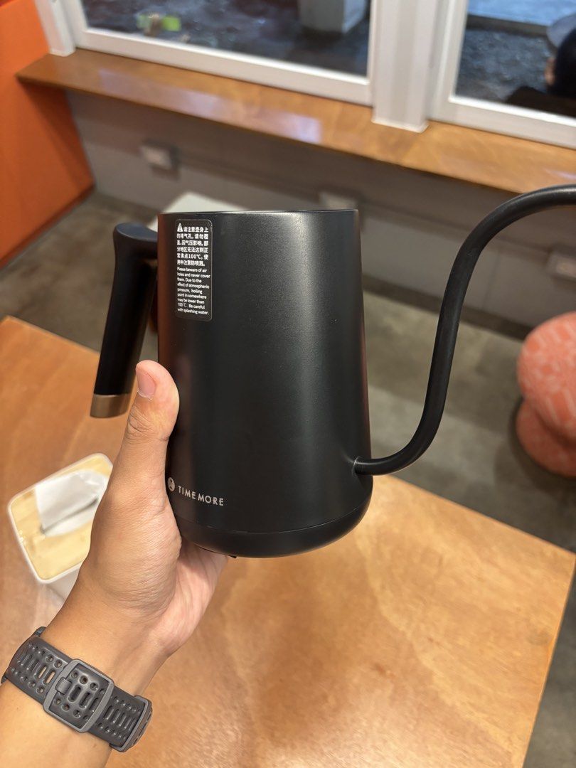 Timemore Fish Pour Over Kettle (Category: Kettles & Airpots) located in Sibulan. Submitted by xyxyxyrell (Listing ID 1468407060, Image 3). Description: Light scratches and adhesive marks. No functional issue. RFS: Upgrade.