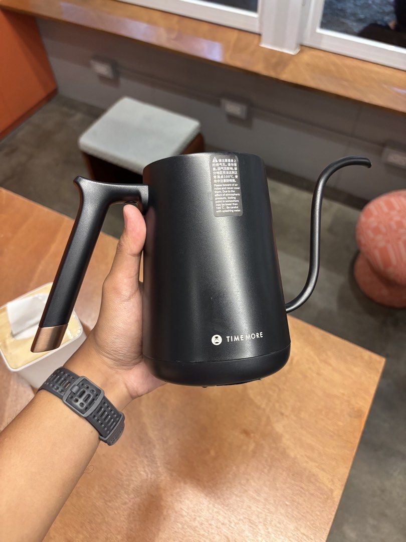 Timemore Fish Pour Over Kettle (Category: Kettles & Airpots) located in Sibulan. Submitted by xyxyxyrell (Listing ID 1468407060, Image 2). Description: Light scratches and adhesive marks. No functional issue. RFS: Upgrade.