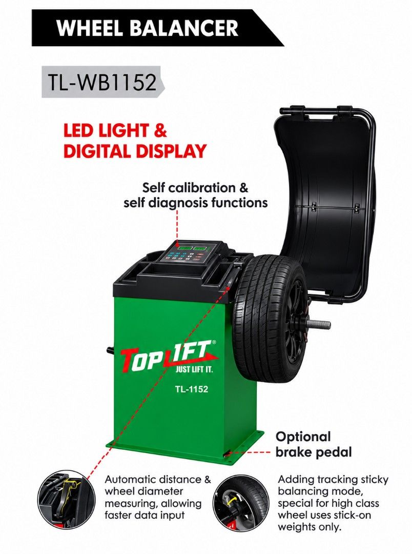 TopLift Wheel Balancer (Category: Construction Tools & Equipment) located in Caloocan City. Submitted by safewind-038a (Listing ID 1468306679, Image 1). Description: ❗PRE-SELL❗ ❗PRE-SELL❗ ❗PRE-SELL❗ Description, Specification, Model and Price below TopLyft Wheel Balancer Model: TL-WB1152 Price: 61,425 Optional Power Supply: 220V [Single Phase] Optional Motor Power: 0.20/0.37kw Balancing Speed: 20rpm Balancing Accuracy: +1g(+0.04oz) Measuring Time