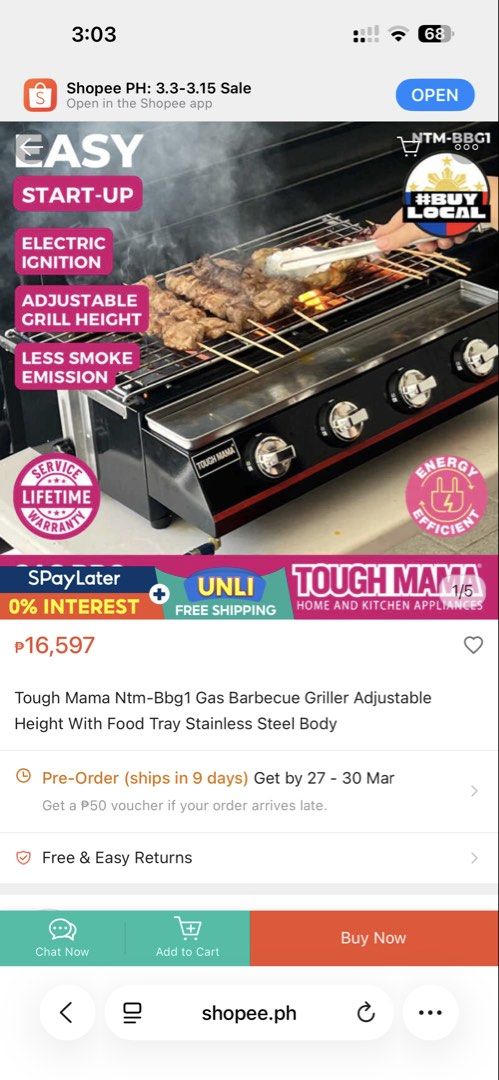 Tough mama bbq grill (Category: Outdoor Furniture) located in Manila. Submitted by ivyfv04 (Listing ID 1468345272, Image 2). Description: Tough mama bbq grill Brandnew 8,500.