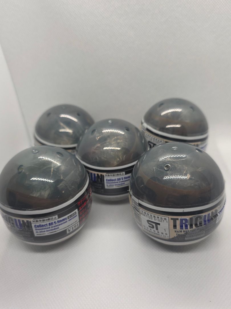 TRIGUN K&M Bust Up Gashapon Capsules Complete Set (Category: Designer & Blind Box Toys) located in Cagayan de Oro. Submitted by retrogamingcdo (Listing ID 1468399637, Image 1). Description: - Complete set of 5 Trigun gashapon capsules - Produced by Kaiyodo and Movic - Brand new and factory-sealed in original grey capsules - Character labels clearly visible on wrappers - Features the full main character series collection - Must-have for fans of Va