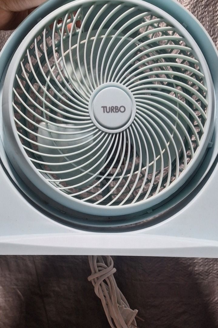 TURBO Fan (Category: Fans) located in General Trias. Submitted by aeunice (Listing ID 1468334610, Image 1). Description: Brand: Turbo Color: Pastel blue Turbo 9-inch air circulator fan (Model TBTC 7836). Features a 40W motor, manual rear speed control and adjustable vertical tilt. Compact and perfect for any home or office desk. Meet up / Shipping via Lalamove, JnT, Gogo Express & LBC .