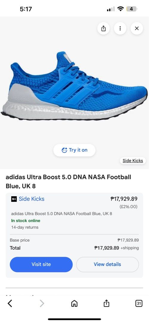 Ultraboost DNA 5 NASA Collab (Category: Casual Shoes) located in Paranaque City. Submitted by sorajapanluxshoppe (Listing ID 1468491201, Image 3). Description: Ultraboost NASA Collab new, unused my husband never used it rfs: downsizing.