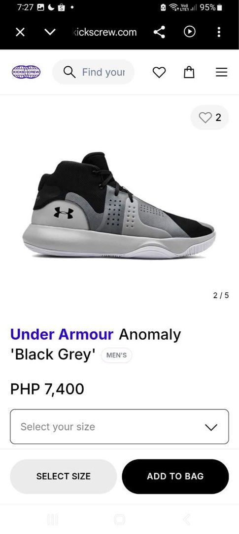 Under Armour Anomaly Black Grey (Category: Sneakers) located in Caloocan City. Submitted by Twinsters_2nd (Listing ID 1468431526, Image 2). Description: - Brand: Under Armour Anomaly - Colorway: Black and Grey - Size: EU 42.5 - Style: High-top with lace-up closure - Features: Sturdy outsole traction pattern - Condition: Minor signs of wear, super minimal issue - Best for: Basketball court sessions or casual streetwear - payment first, sh0pee chec