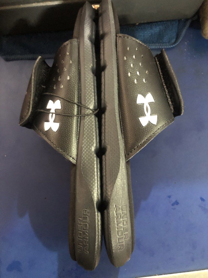 Under Armour slide (Category: Slippers and slides) located in Muntinlupa City. Submitted by ybmcloset2230 (Listing ID 1468295617, Image 3). Description: Brand: Under Armour slide sandals with adjustable strap & contoured cushioned footbed .