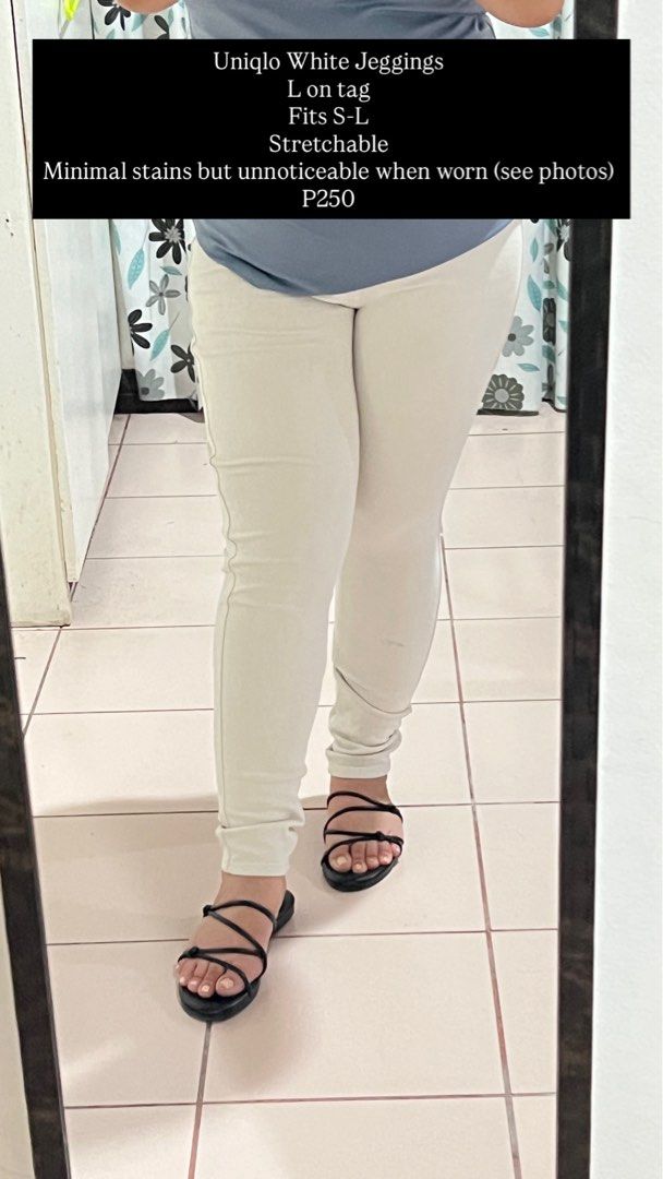 UNIQLO JEGGINGS (Category: Other Bottoms) located in Cebu City. Submitted by fromreggg (Listing ID 1468123418, Image 1). Description: Uniqlo White Jeggings L on tag Fits S-L Stretchable Minimal stains but unnoticeable when worn (see photos) P250.