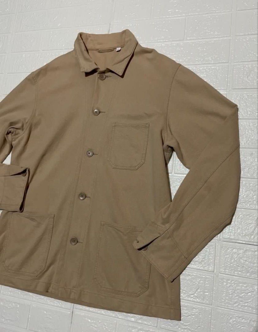 Uniqlo Wash Jersey Work Jacket (Category: Coats, Jackets and Outerwear) located in Marilao. Submitted by clear_out_closet (Listing ID 1468350144, Image 3). Description: Item Details: 👇 • Brand: Uniqlo • Color: Beige / Khaki • Size: Large (L / 175/100A) • Style: Utility Work Jacket / Overshirt Chore Coat • Release Year / Season: 2020 (Spring/Summer) Tag Details Breakdown: • Material: 96% Cotton, 4% Spandex • Country of Origin: Made in Vietnam • S