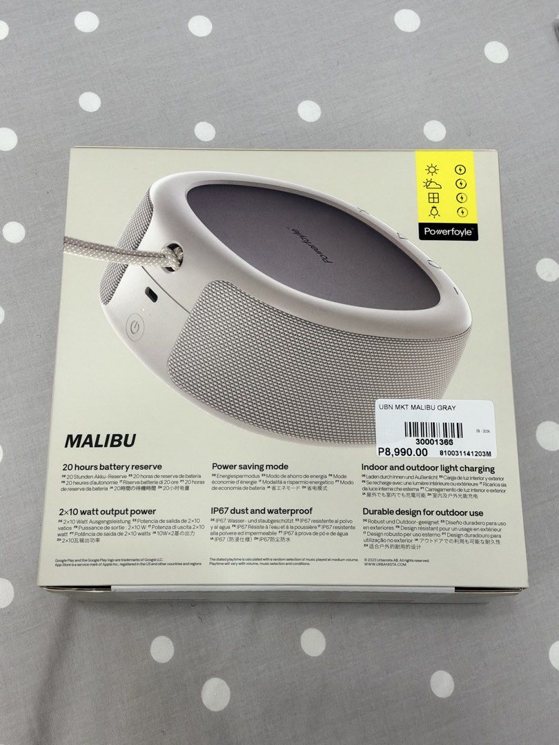 Urbanista Solar Charging Speaker (Category: Other Mobile & Gadget Accessories) located in Taguig. Submitted by tc.shop_ (Listing ID 1468460501, Image 3). Description: BRAND NEW & SEALED! Price is negotiable Original Price: ₱8,990.