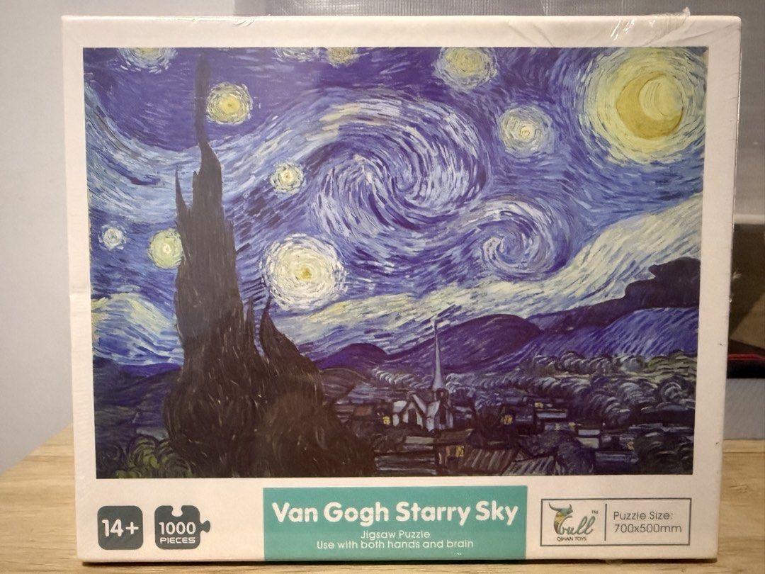 Van Gogh Starry Sky 1000 Pieces Jigsaw Puzzle (Category: Board Games & Puzzles) located in Manila. Submitted by kaerebear (Listing ID 1468365820, Image 1). Description: Title: Vincent van Gogh Starry Night 1000-Piece Jigsaw Puzzle – Collector’s Edition Description: Challenge your mind and enjoy one of the world’s most iconic artworks with this 1000-piece jigsaw puzzle featuring Vincent van Gogh’s masterpiece The Starry Night. • Puzzle Size: 70 x 
