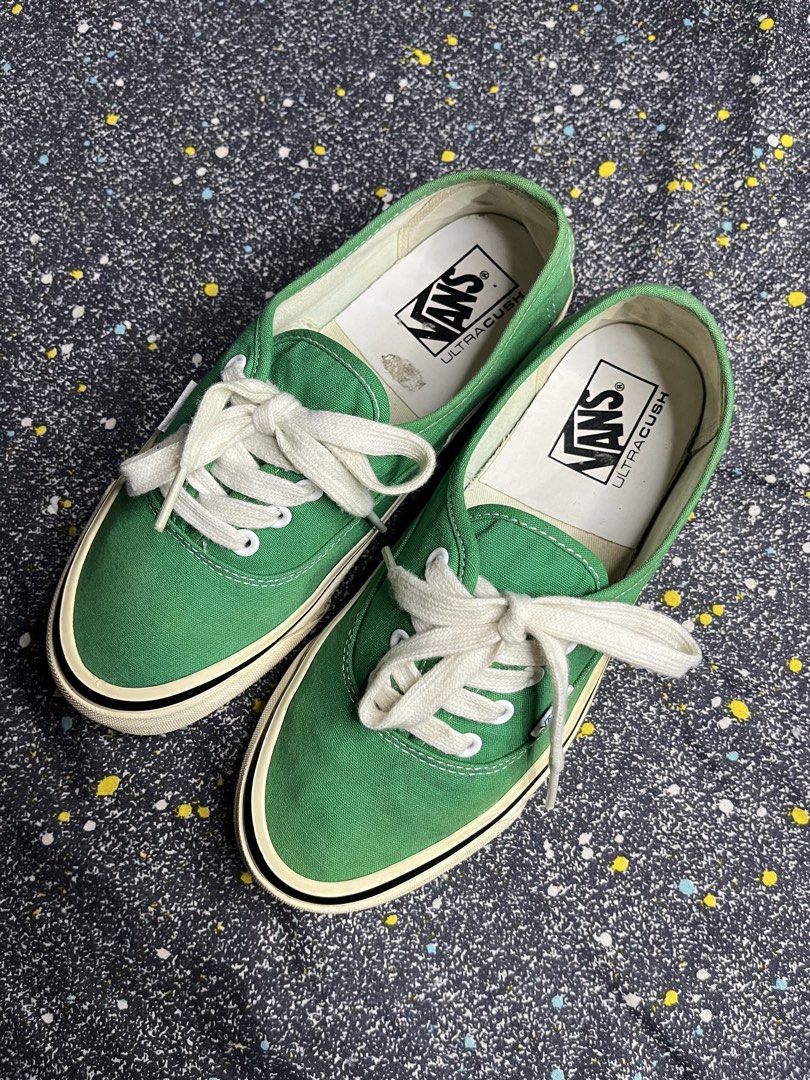 Vans Style 44 Green Sneakers (Category: Sneakers) located in Manila. Submitted by lj_thrifter (Listing ID 1468451124, Image 2). Description: - Model: Vans Style 44 - Color: Green canvas with white laces and contrast stitching - Comfort: UltraCush insoles for all-day wear - Sole: Classic gum rubber waffle outsole - Size: US Men's 7.0 / US Women's 8.5 / EUR 39.0 - Condition: Clean, very wearable daily kicks.