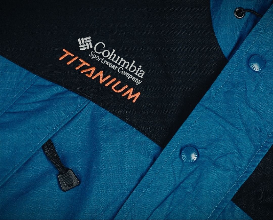 Vintage Columbia titanium jacket. 90s era!!! (Category: Coats, Jackets and Outerwear) located in Dimiao. Submitted by knsclothingapparel_2025 (Listing ID 1468455186, Image 2). Description: Vintage Columbia water proof titanium jacket 90's era. This is a balikbayan box from USA tambak sa storage box, authentic Legit as declared. 6-10 pocket compartment has pocket compartment in sleeves side zipper and front zipper. Size large on tags 24 by 27 dime