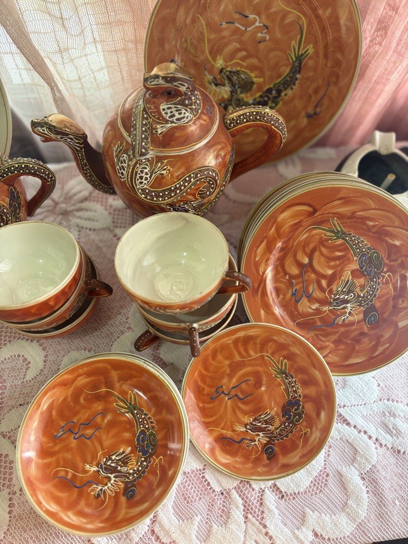 VINTAGE HAND PAINTED DRAGON-WARE TEA SET (Category: Coffee & Tea Tableware) located in Baguio. Submitted by naomisfaith (Listing ID 1468294367, Image 2). Description: 1920s,18 pces Kinkozan Tsukuru Satsuma, Hand Painted Dragon Dragonware Tea Set 6 side plates, 3 luncheon plates, 6 dessert plates, and 3 teapots. .