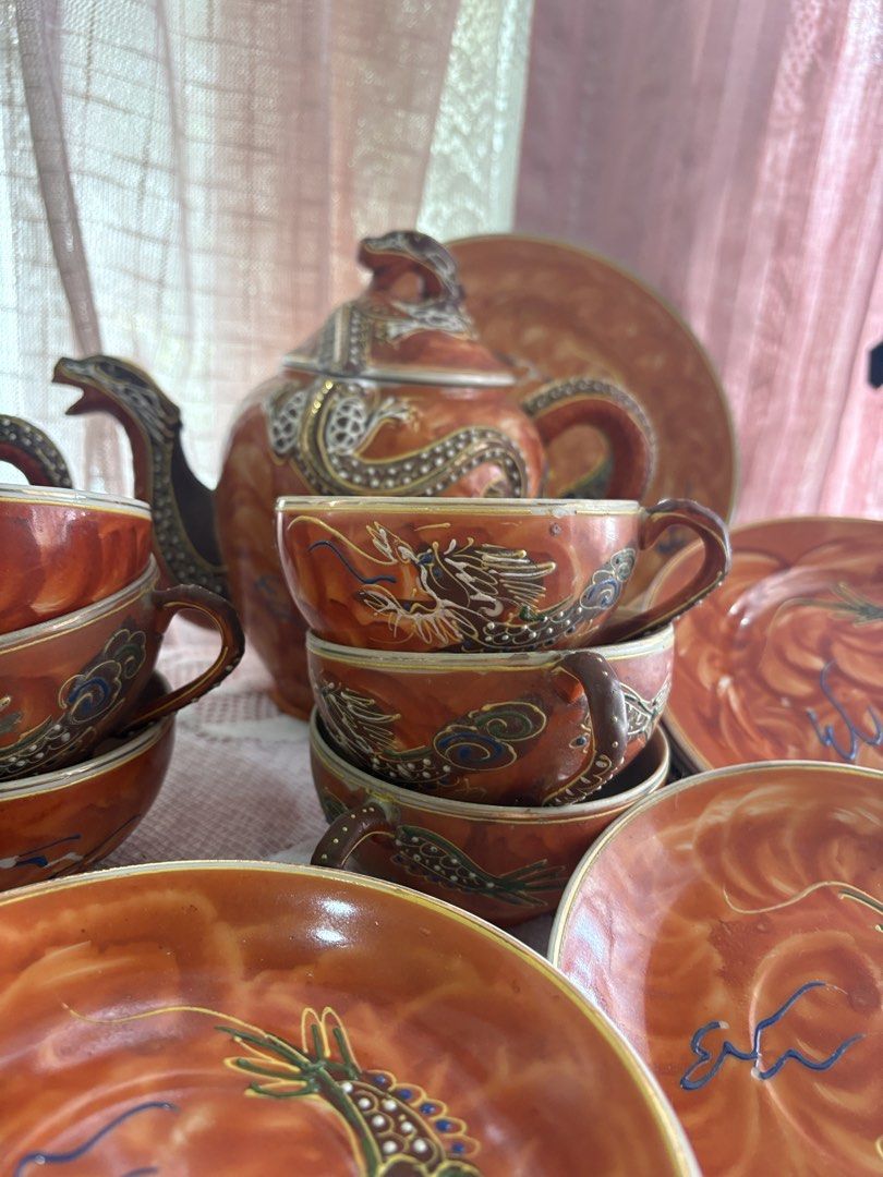 VINTAGE HAND PAINTED DRAGON-WARE TEA SET (Category: Coffee & Tea Tableware) located in Baguio. Submitted by naomisfaith (Listing ID 1468294367, Image 3). Description: 1920s,18 pces Kinkozan Tsukuru Satsuma, Hand Painted Dragon Dragonware Tea Set 6 side plates, 3 luncheon plates, 6 dessert plates, and 3 teapots. .