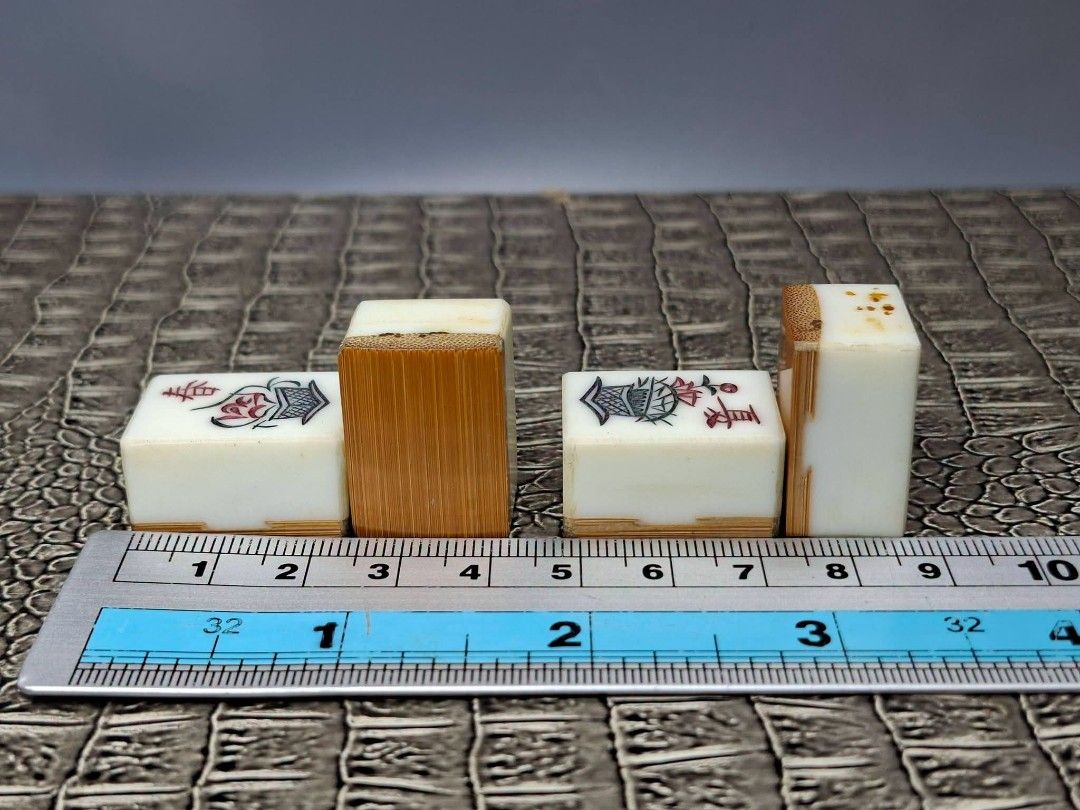 Vintage Mahjong Set with Case (Category: Board Games & Puzzles) located in Paranaque City. Submitted by lexajapansurplus (Listing ID 1468351943, Image 3). Description: 🀄 Vintage Mahjong Set 📌​ Complete 144 pieces of engraved tiles 📏 ​Tile Dimensions: 1" × 0.8" × 0.6" (inches) ​ - Complete set: characters, circles, bamboos, honors, flowers, seasons, plus scoring sticks and dice - Housed in a vintage faux-crocodile suitcase (note: exterior top s