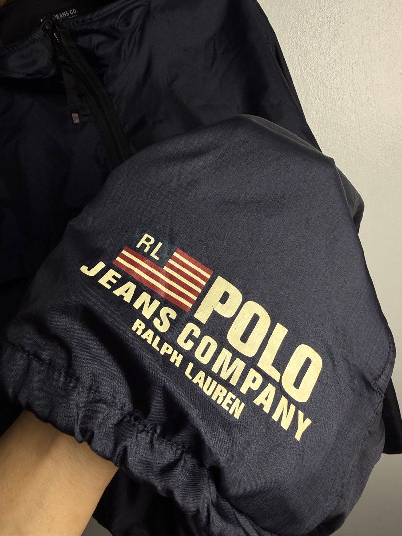 Vintage polo jeans Ralph lauren packable jacket (Category: Coats, Jackets and Outerwear) located in Daraga. Submitted by casualthread (Listing ID 1468402836, Image 2). Description: Authentic 25x30 for hanggang xl Minimal lang sa print pero solid la ng condition Like new pa color rate Solid pa.