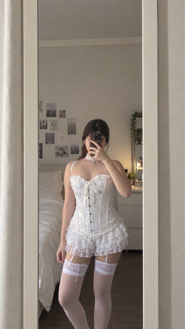 Vs Angel Model Halloween Costume Set (Category: Sets or Coordinates) located in Manila. Submitted by ishaa908 (Listing ID 1466951431, Image 3). Description: 🪽 PINK ANGEL COSTUME FOR RENT 🎀 WHAT YOU’LL GET: * Pink striped satin robe * White lace corset-style top * White lace shorts * White angel wings * Pearl headpiece * Lace choker * White lace thigh-high stockings Size: xs to m RENTAL FEE: ₱1,000 PAYMENT DETAILS: * ₱500 down payment to reserve