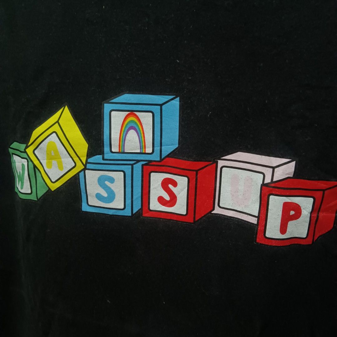 WASSUP Letter Blocks Graphic Shirt (Category: Tshirts & Polo Shirts ) located in Caloocan City. Submitted by jaychingsss (Listing ID 1468398396, Image 2). Description: Wassup Letter Blocks Graphic Shirt - 100 22x27 Color Rate: 9.5/10 With Neck tag, Cut Washtag NEED WASH.