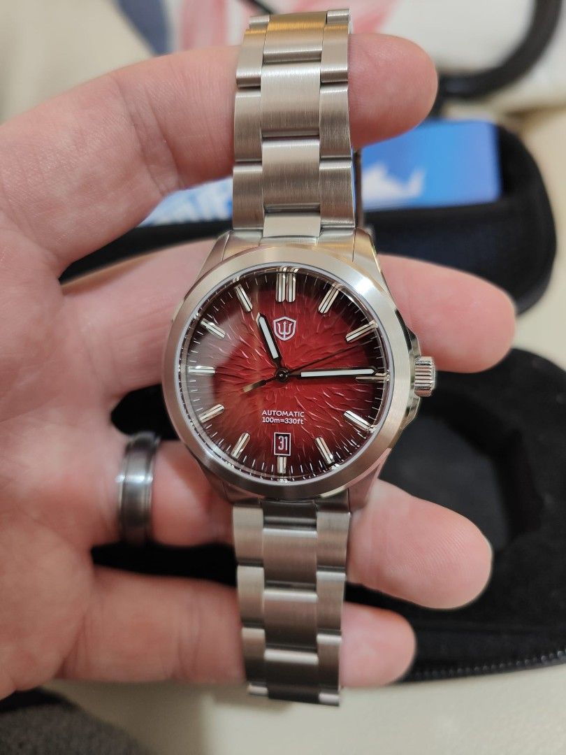 Watchdives WD005, NH35 Automatic Movement (Category: Men's Watches) located in Cavite. Submitted by kimmy71195 (Listing ID 1468409194, Image 1). Description: Watchdives WD005, NH35 Automatic Movement. Excellent condition, barley worn, running within 5 seconds per day on wrist, stunning dial!. Case diameter: 39mm Case thickness: 12.4mm Lug-to-lug: 45.5mm Lug width: 20mm Crystal: Domes sapphire with clear AR. Movement: Seiko NH35 Automatic, 24 jewe