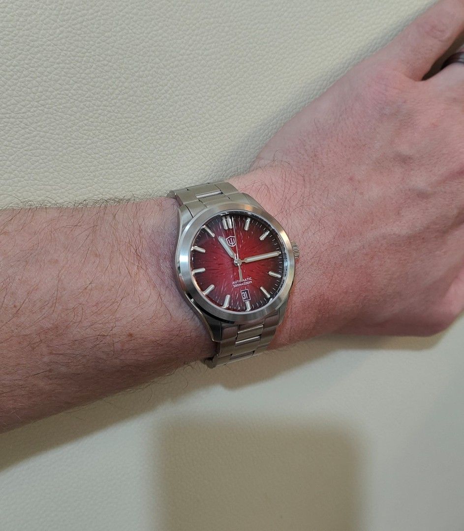 Watchdives WD005, NH35 Automatic Movement (Category: Men's Watches) located in Cavite. Submitted by kimmy71195 (Listing ID 1468409194, Image 2). Description: Watchdives WD005, NH35 Automatic Movement. Excellent condition, barley worn, running within 5 seconds per day on wrist, stunning dial!. Case diameter: 39mm Case thickness: 12.4mm Lug-to-lug: 45.5mm Lug width: 20mm Crystal: Domes sapphire with clear AR. Movement: Seiko NH35 Automatic, 24 jewe