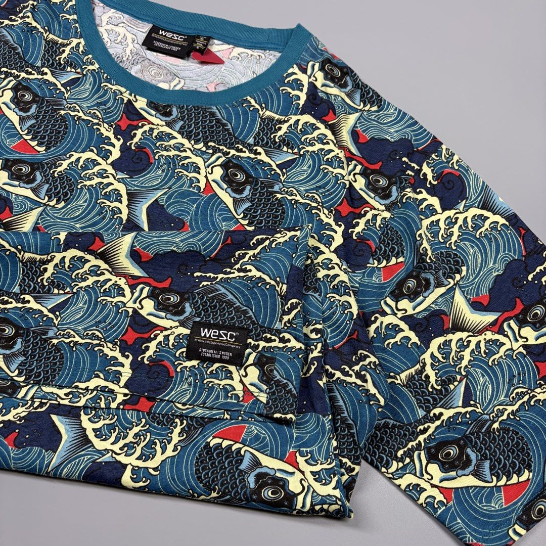 Wesc AOP Oden Koi (Category: Activewear) located in Cavite. Submitted by onebeancent (Listing ID 1468426660, Image 3). Description: Size: XL Dimension: 24" Width | 30" Length Color: Teal Green Color Rate: 10/10 Issue: None Condition: Like new‼️ Price: 850php Additional Shipping Fee (J&T Small Pouch) 75php Luzon 100php visayas 120php mindanao.