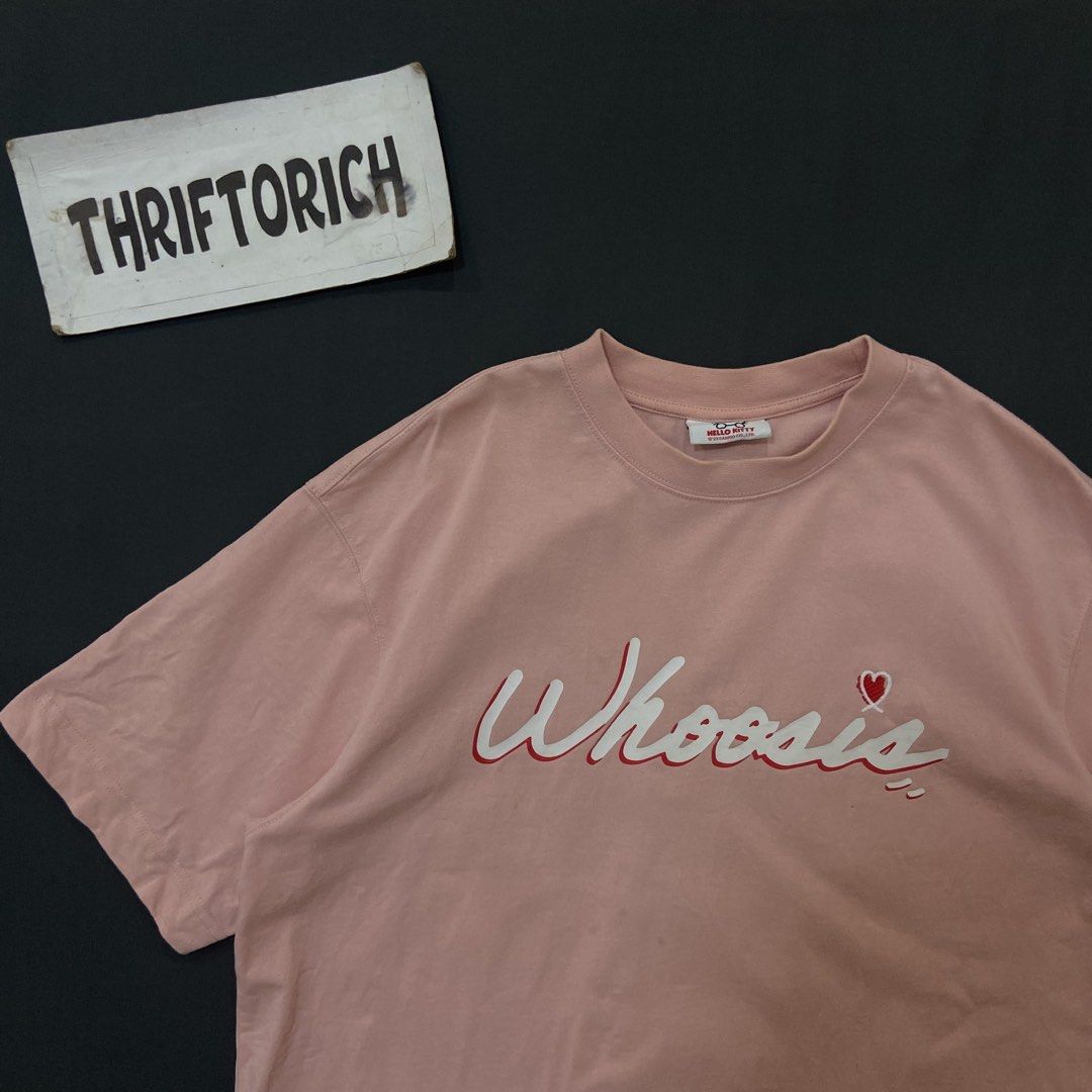 WHOOSIS HELLO KITTY PONK TSHIRT (Category: Shirts) located in Manila. Submitted by ivan_carbungco (Listing ID 1468450832, Image 2). Description: WHOOSIS HELLO KITTY PINK TSHIRT 22 by 29.5 GOOD CONDITION NEED WASH COMPLETE TAGS ₱800 .