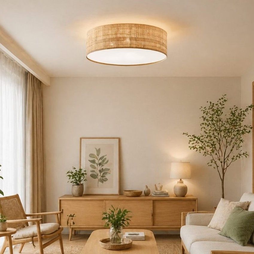 Woven Rattan Flush Mount Ceiling Light Fixture (Category: Lighting) located in Manila. Submitted by vi_ka (Listing ID 1468295158, Image 3). Description: - Style: Bohemian, Japandi, and minimalist flush mount ceiling light - Design: Natural woven rattan shade with a bottom white acrylic diffuser for soft illumination - Ideal for: Living rooms, bedrooms, and hallways - Matching: Easily complements wooden furniture and neutral home decor -50cm - Con