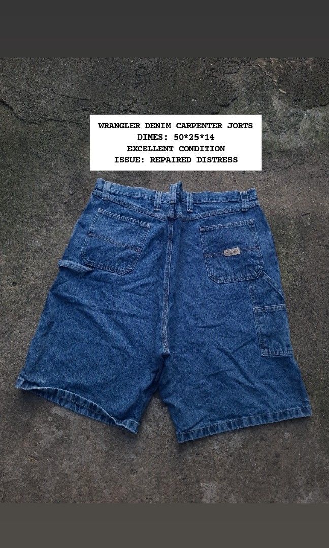 WRANGLER CARPENTER JORTS - SIZE: 50 (Category: Shorts) located in Manila. Submitted by bonaobrag55538 (Listing ID 1468339949, Image 1). Description: DIMES: 50*25*14 EXCELLENT CONDITION ISSUE: REPAIRED DISTRESS.