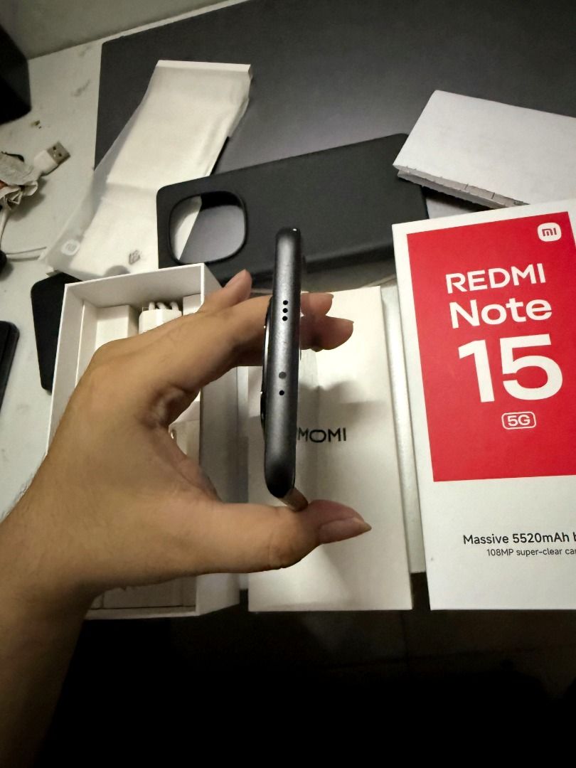 Xiaomi Redmi Note 15 5G (Category: Xiaomi) located in Las Pinas. Submitted by mikko.gomez (Listing ID 1468367688, Image 2). Description: For sale only RUSH! Xiaomi Redmi Note 15 5G Amoled Curved Display upto 120hz Good as new makinis walang dent Quick specs: Snapdragon 6 gen 3 (solid for gaming) 8+8GB RAM 256GB Storage 5520mah battery (super kunat) 108MP main Camera (Sobrang linaw) 20mp selfie camera IP66 dust and water resistant HyperOS 3 (Andro