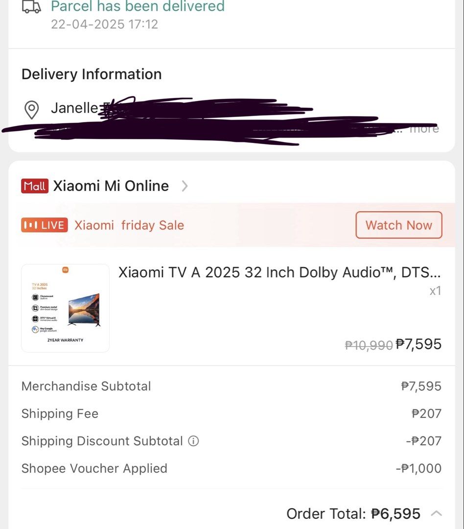 Xiaomi TV A 2025 32in (Category: TV) located in Pasig City. Submitted by cocojanel (Listing ID 1468351191, Image 2). Description: .
