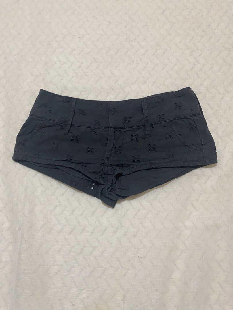 Y2k micro mini low rise eyelet shorts (Category: Shorts) located in Marilao. Submitted by kyssmarila (Listing ID 1468433349, Image 1). Description: — Size: 28” — Front rise: 6.5” — Inseam: 1” — Back rise: 11.5” — Length: 7” — Condition: 9/10 — Flaws: None.