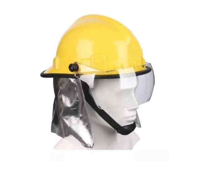 Yellow Firefighter Helmet With Clear Visor and Neck Guard (Category: Caps & Hats) located in Manila. Submitted by njgingo09238373 (Listing ID 1468284557, Image 1). Description: - Bright yellow firefighter helmet - Clear protective face shield - Silver heat-resistant neck guard at the back - Adjustable chin strap for a secure fit - Ideal for standard safety rescue work or costume use.