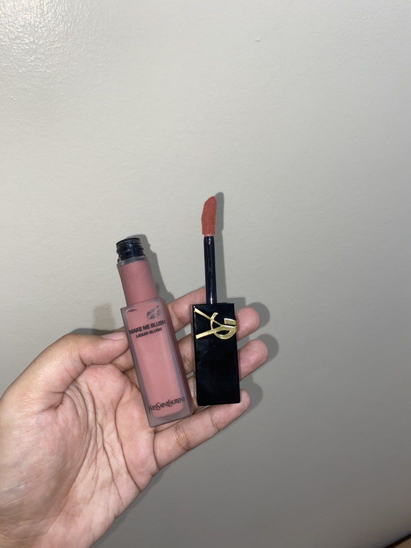 YSL Make Me Blush Liquid Blush Shade 44 (Category: Makeup) located in Imus. Submitted by preloveduhhly_ (Listing ID 1468424829, Image 3). Description: - Shade: 44 Nude Lavalliere | Dusty Rose Pink - Size: 0.50 fl oz / 15ml - Packaging: Frosted finish tube with black and gold YSL cap - Applicator: Built-in doe-foot applicator - Condition: 100% authentic RFS: not reaching for it more often + I prefer its powder formula Will also buy the new holiday