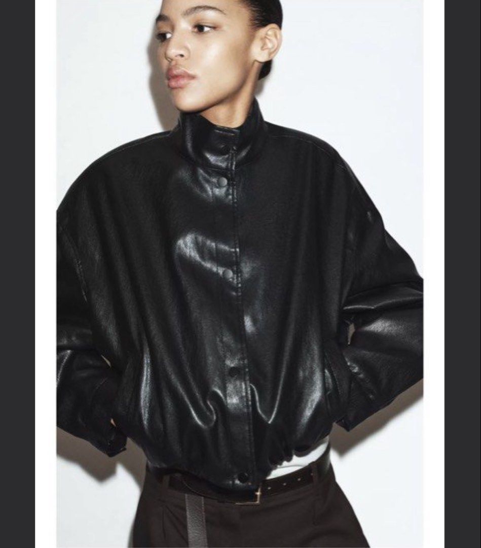Zara black faux leather bomber jacket (Category: Coats, Jackets and Outerwear) located in Tagaytay City. Submitted by bernatumagay (Listing ID 1468441342, Image 1). Description: - Zara black faux leather bomber jacket - Relaxed fit - Original price: $4,595.00 - Bought in Zara HK.